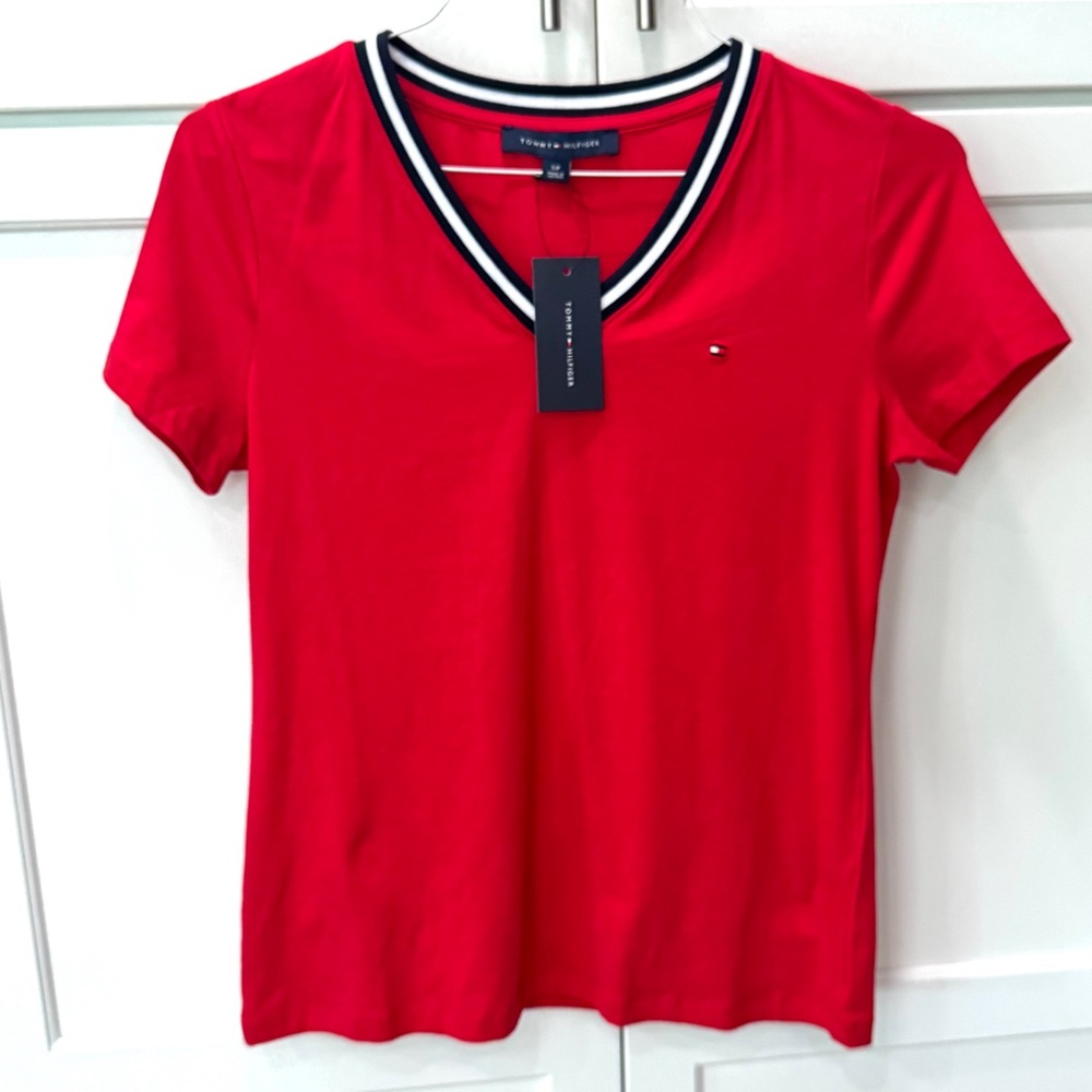 Tommy Hilfiger Sport Red Short Sleeve Tee Shirt Top Small Athletic
